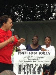 Author Andrea James addresses the crowd during the 2014 Free Her Rally in Washington, D.C.                             